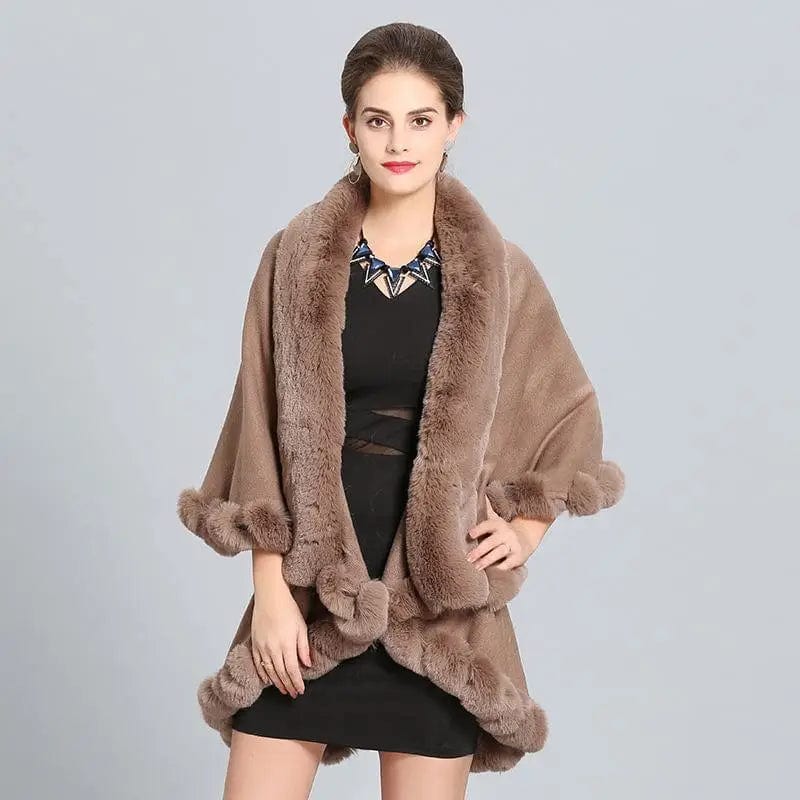 LOVEMI Coats Khaki / 60to80cm Lovemi -  Loose Fox Fur Collar Double-layer Knitted Shawl Cloak Coat