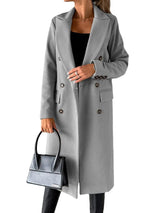 LOVEMI  Coats Light Grey / S Lovemi -  Long Sleeve Lapel Solid Double Breasted Slim Coat Coat