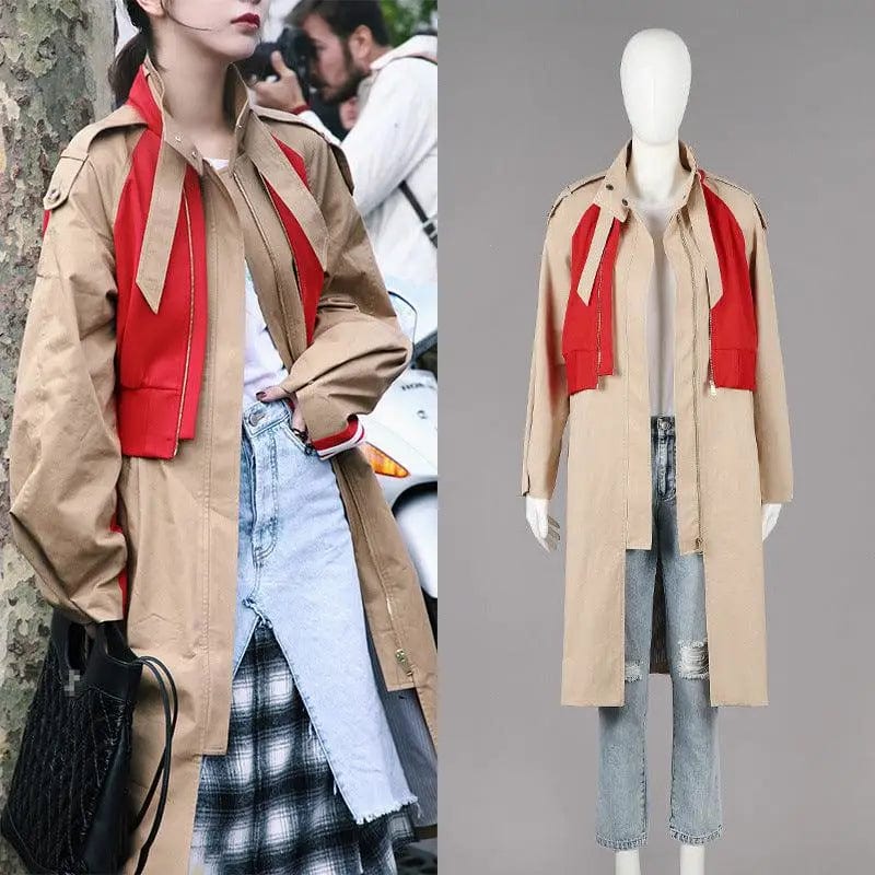 LOVEMI  Coats Lovemi -  Fashionable Color Contrast Design Mid-length Fake Two-piece