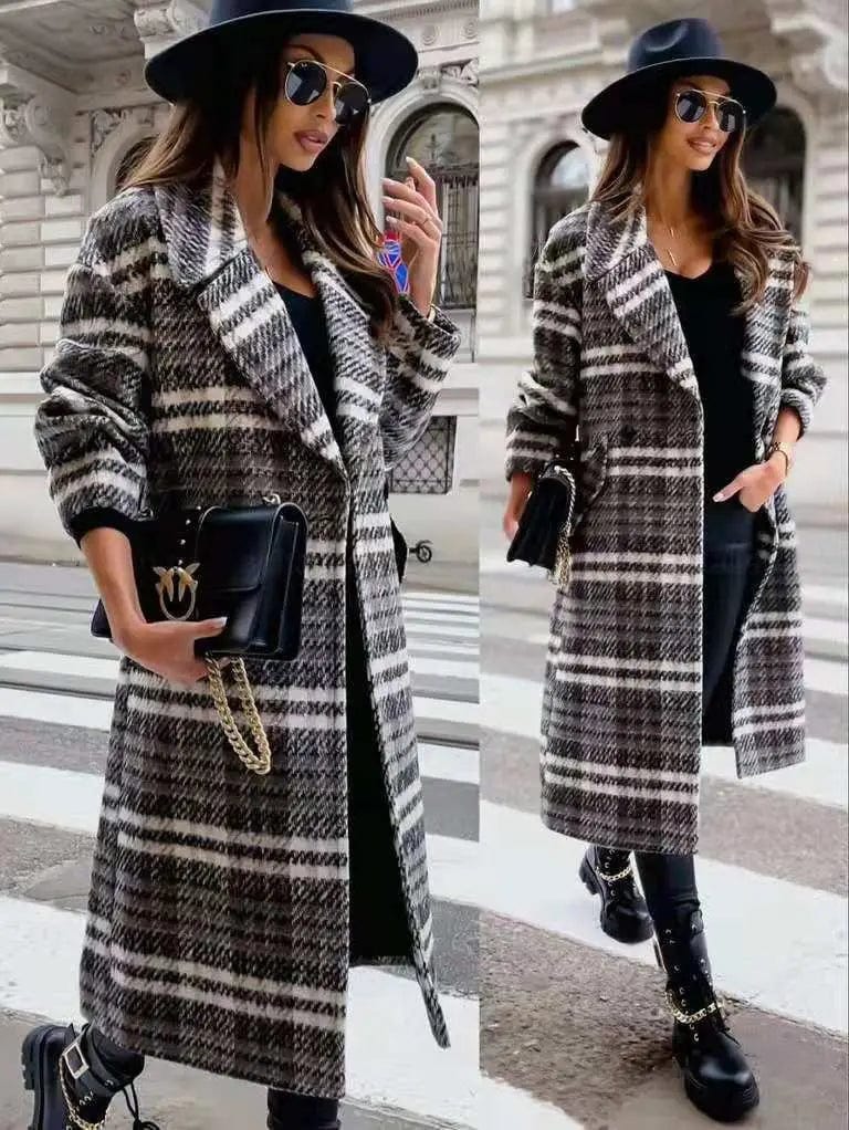 LOVEMI  Coats Lovemi -  Lapel Thick Loose Plaid Woolen Coat Jacket