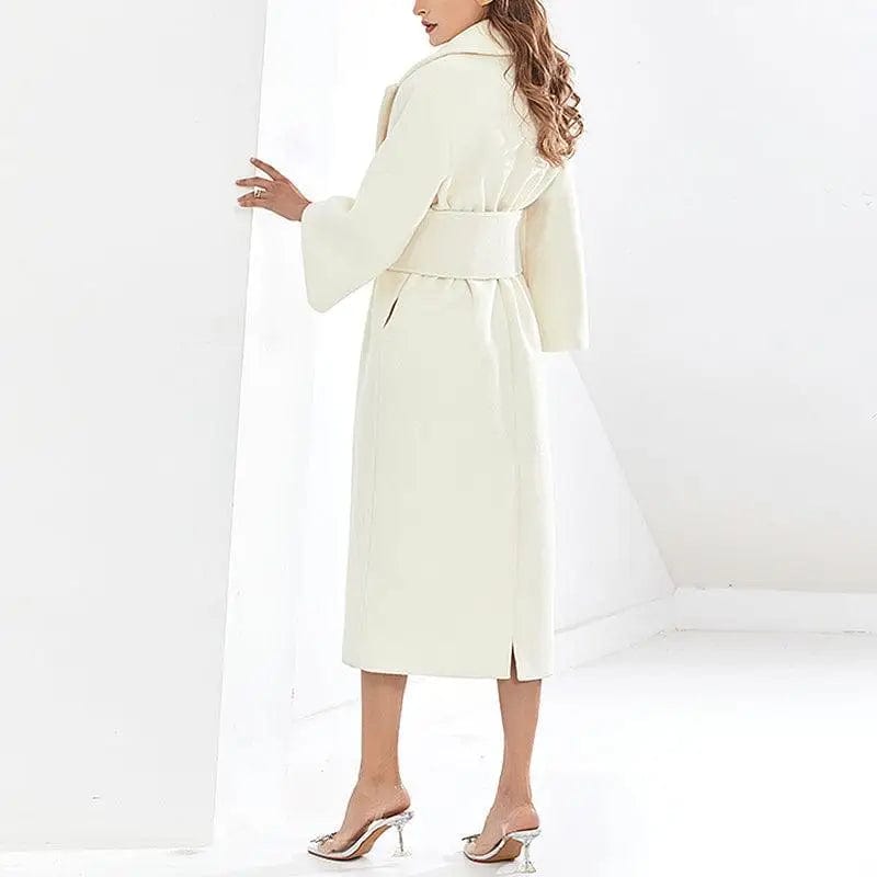 LOVEMI  Coats Lovemi -  Lapel Waist White Mid-length Woolen Coat
