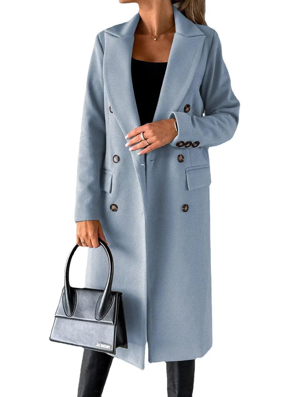 LOVEMI  Coats Lovemi -  Long Sleeve Lapel Solid Double Breasted Slim Coat Coat