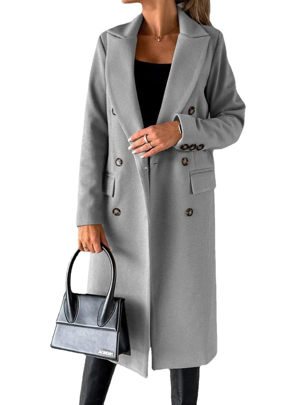 LOVEMI  Coats Lovemi -  Long Sleeve Lapel Solid Double Breasted Slim Coat Coat