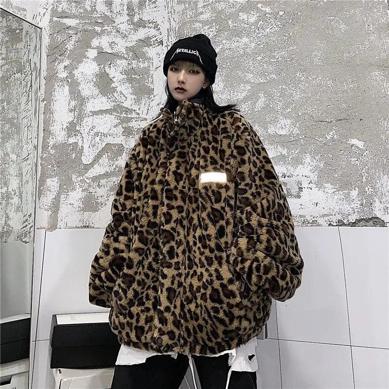 LOVEMI  Coats Lovemi -  Loose Leopard Print Double-sided Trendy Reflective Jacket