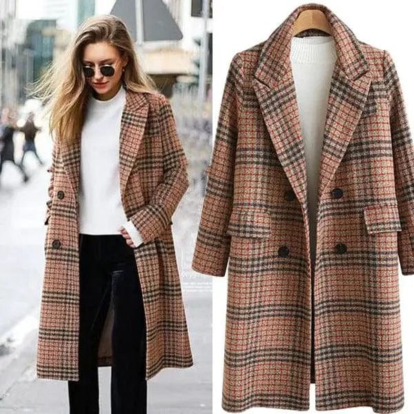 LOVEMI  Coats Lovemi -  Plus Size Women's Plaid Long Sleeve Lapel Coat