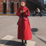 LOVEMI  Coats Lovemi -  Winter Women's New British Style Hooded Red Cotton Long Coat