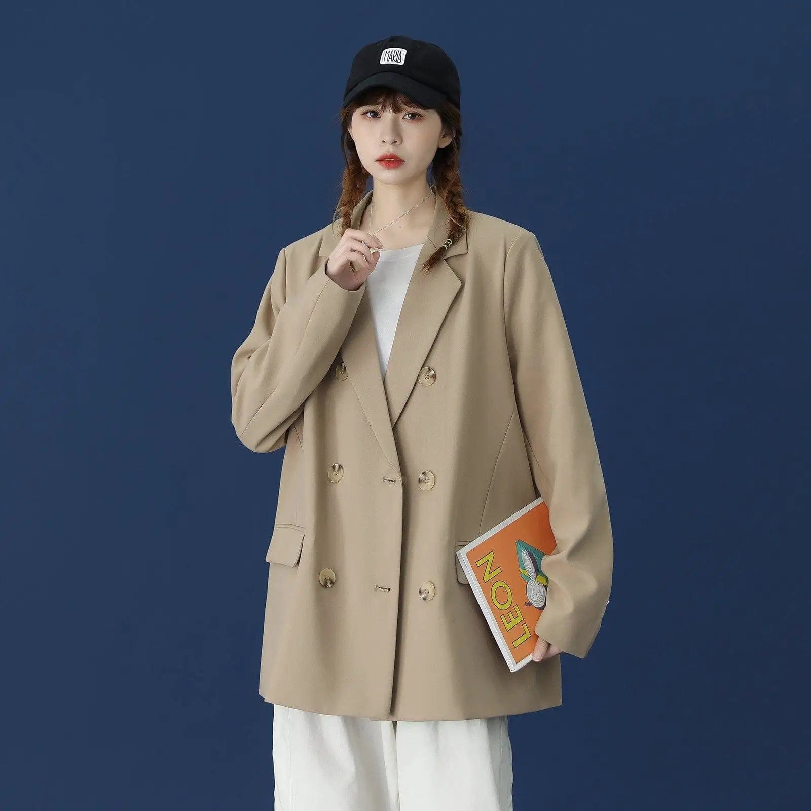 LOVEMI Coats Milky Apricot / M Lovemi -  Large Loose Korean Style Long-sleeved Shirt Casual Suit