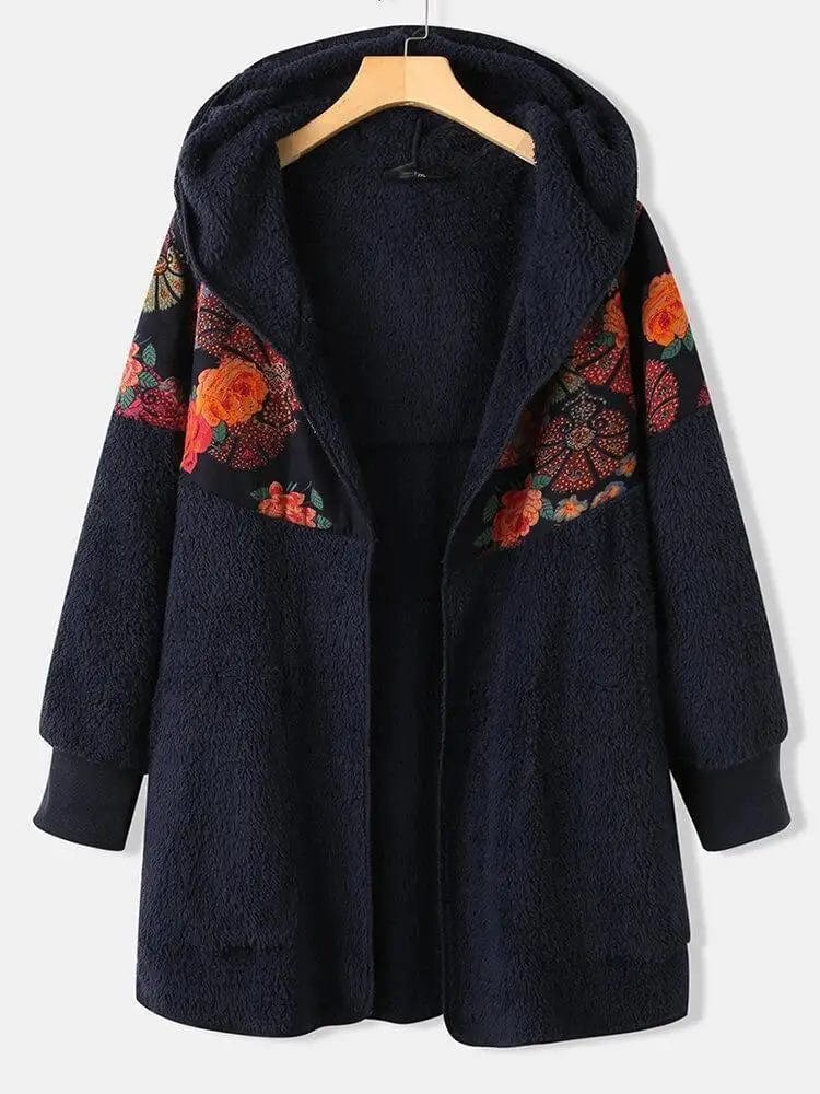 LOVEMI Coats Navy Blue / 2XL Lovemi -  Hooded Zipper Printed Long-sleeved Double-faced Fleece