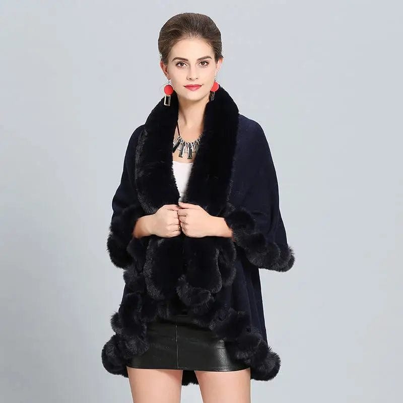 LOVEMI Coats Navy Blue / 60to80cm Lovemi -  Loose Fox Fur Collar Double-layer Knitted Shawl Cloak Coat