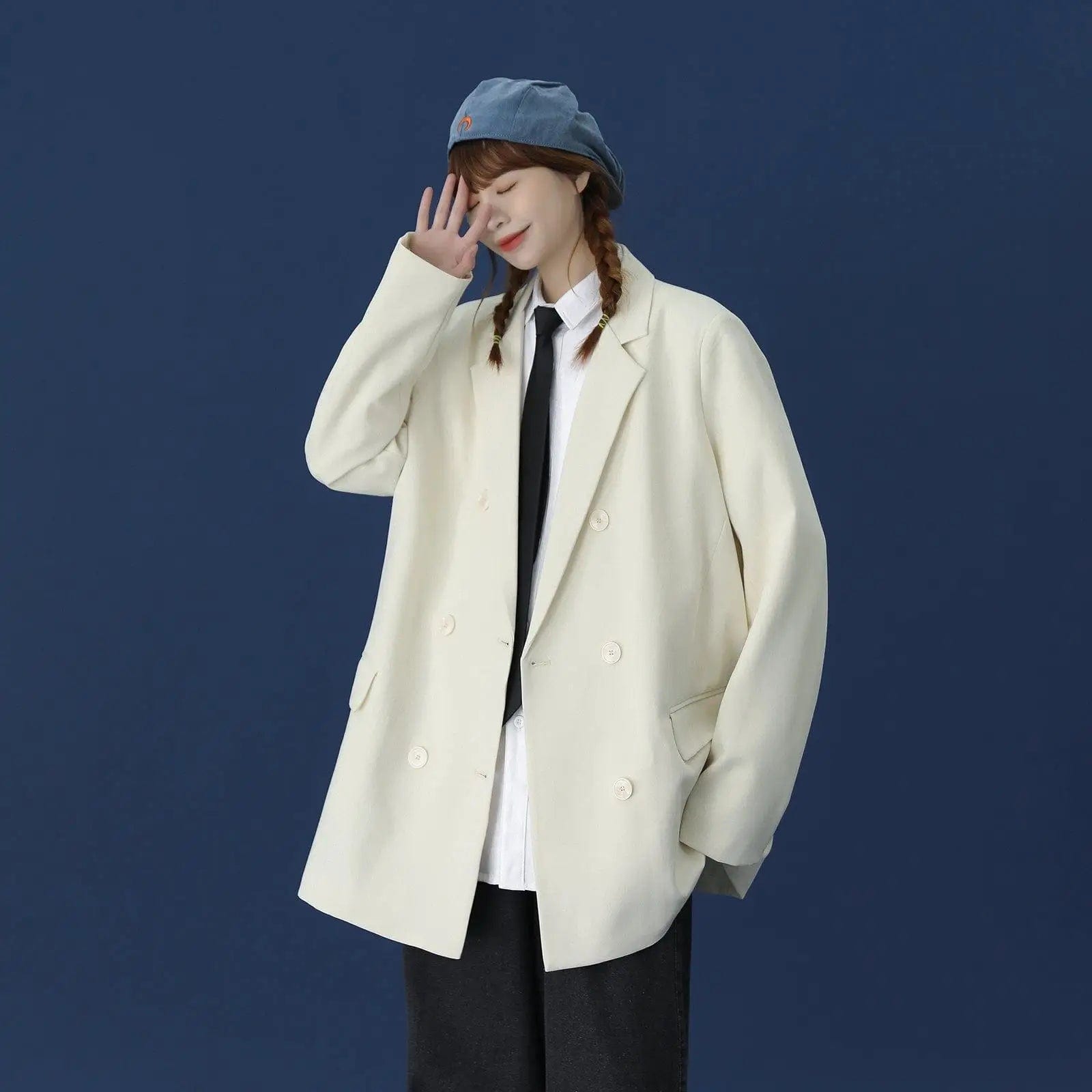 LOVEMI Coats Offwhite / M Lovemi -  Large Loose Korean Style Long-sleeved Shirt Casual Suit