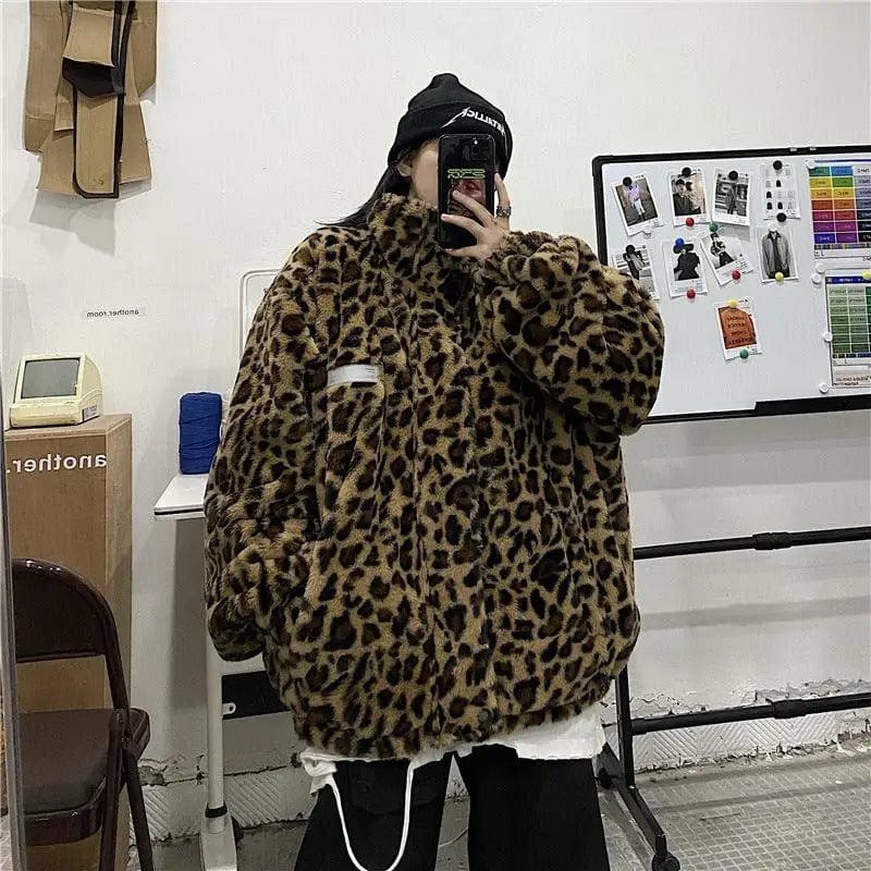 LOVEMI  Coats Photo Color / M Lovemi -  Loose Leopard Print Double-sided Trendy Reflective Jacket