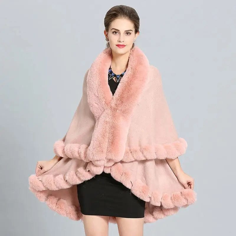 LOVEMI Coats Pink / 60to80cm Lovemi -  Loose Fox Fur Collar Double-layer Knitted Shawl Cloak Coat