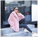LOVEMI  Coats Pink / S Lovemi -  New Female Imitation Rabbit Fur Loose Lapel Coat