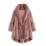 LOVEMI  Coats Pink / XL Lovemi -  Hooded solid color casual jacket with horn button plush top