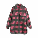 LOVEMI Coats Pink / XS Lovemi -  Women's long-sleeved woolen plaid jacket