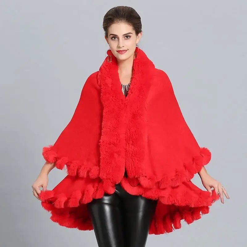 LOVEMI Coats Red / 60to80cm Lovemi -  Loose Fox Fur Collar Double-layer Knitted Shawl Cloak Coat