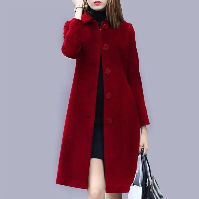 LOVEMI  Coats Red / L Lovemi -  Mid-length Hepburn Style Slim Slim Woolen Coat