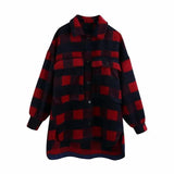 LOVEMI Coats Red / XS Lovemi -  Women's long-sleeved woolen plaid jacket