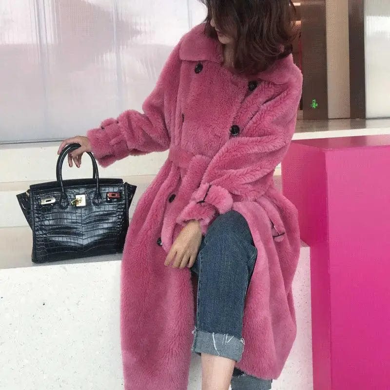 LOVEMI  Coats Rose Red / XS Lovemi -  Large Grain Sheep Sheared Leather Jacket Women