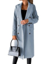 LOVEMI  Coats Sky Blue / S Lovemi -  Long Sleeve Lapel Solid Double Breasted Slim Coat Coat
