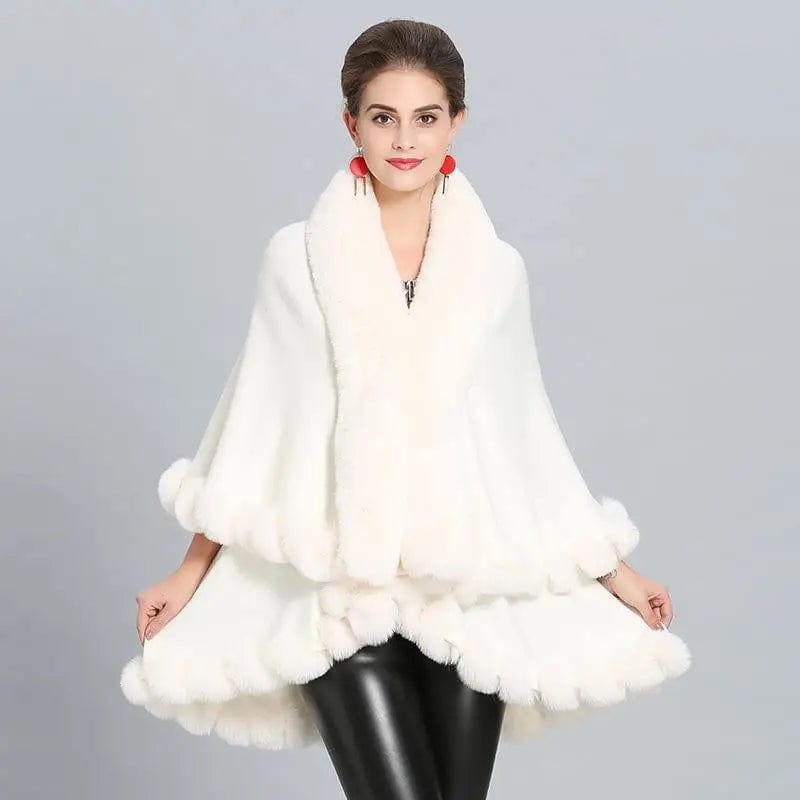 LOVEMI Coats White / 60to80cm Lovemi -  Loose Fox Fur Collar Double-layer Knitted Shawl Cloak Coat