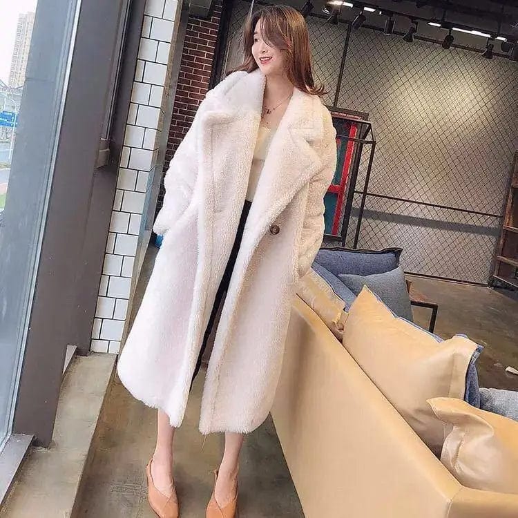 LOVEMI  Coats White / M Lovemi -  Women's Fur And Lamb Woolen  Long Coat