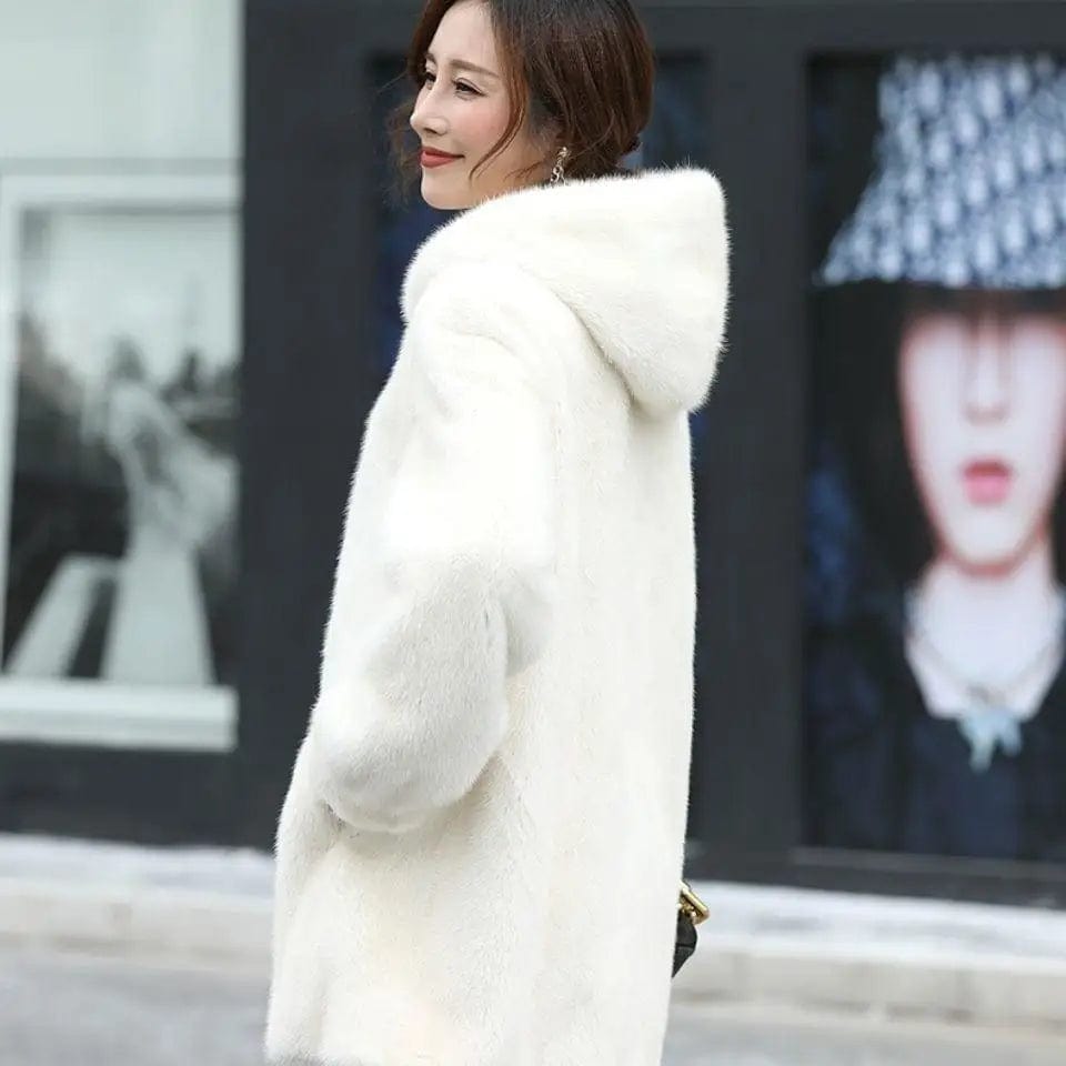 LOVEMI  Coats White / S Lovemi -  New Female Mink Fur Coat With Hood