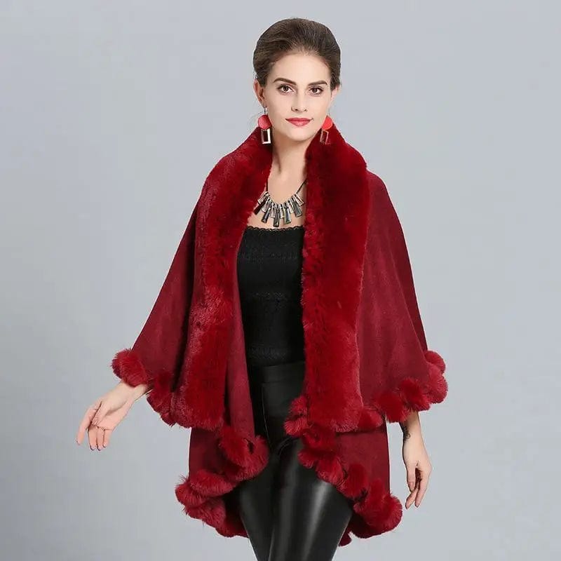 LOVEMI Coats Wine Red / 60to80cm Lovemi -  Loose Fox Fur Collar Double-layer Knitted Shawl Cloak Coat