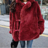 LOVEMI Coats Wine red / M Lovemi -  Winter Korean Female Fur Coat Short Soft Imitation Rabbit