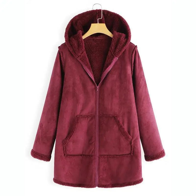 LOVEMI  Coats Wine Red / M Lovemi -  Winter Pocket Warm Plush Hooded Coat