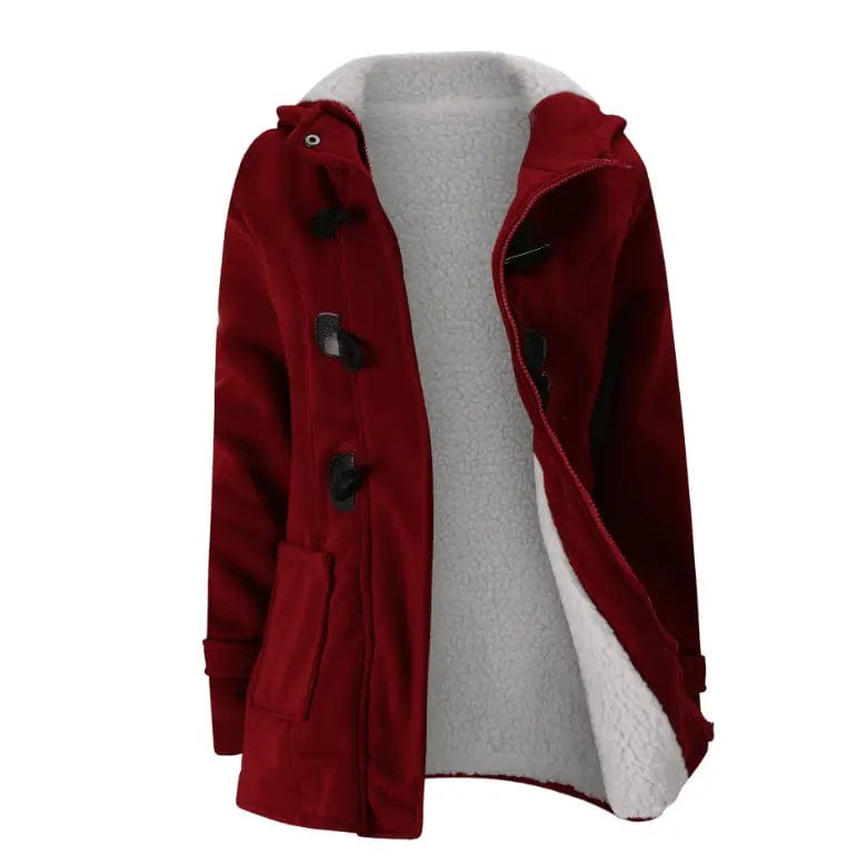 LOVEMI Coats Wine red with wool / 2XL Lovemi -  Horn leather buckle jacket