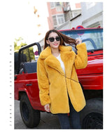 LOVEMI  Coats Yellow / S Lovemi -  New Female Imitation Rabbit Fur Loose Lapel Coat