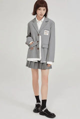 LOVEMI - College Style Gray Suit Jacket Female Design Sense Niche