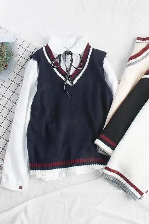 LOVEMI - College Style Knitted Vest Women's Vest Sweater Students