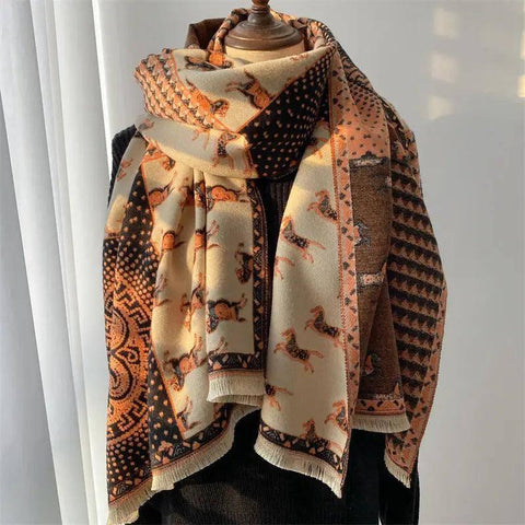 Color Blocking And Matching Cashmere Scarves For Women-Beige orange-9