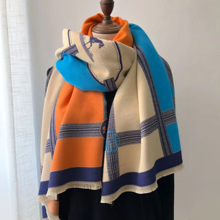 Color Blocking And Matching Cashmere Scarves For Women -