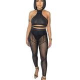 Color Matching Mesh Leggings Women-Black-11