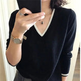 LOVEMI - Colorblock Loose Knit Sweater With Long Sleeves To Wear Lazy