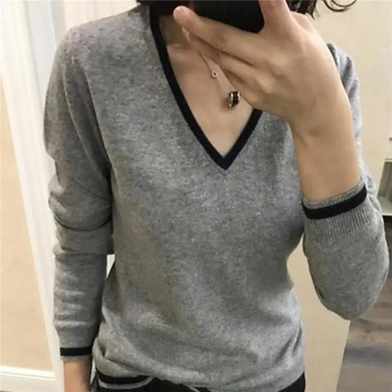 LOVEMI - Colorblock Loose Knit Sweater With Long Sleeves To Wear Lazy