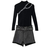 LOVEMI Combi Black / S Lovemi -  Small Temperament Knit Sweater And High Waist Shorts