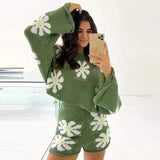 LOVEMI Combi Green / XS Lovemi -  Women's New Fashion Casual Color Flower Woolen Suit