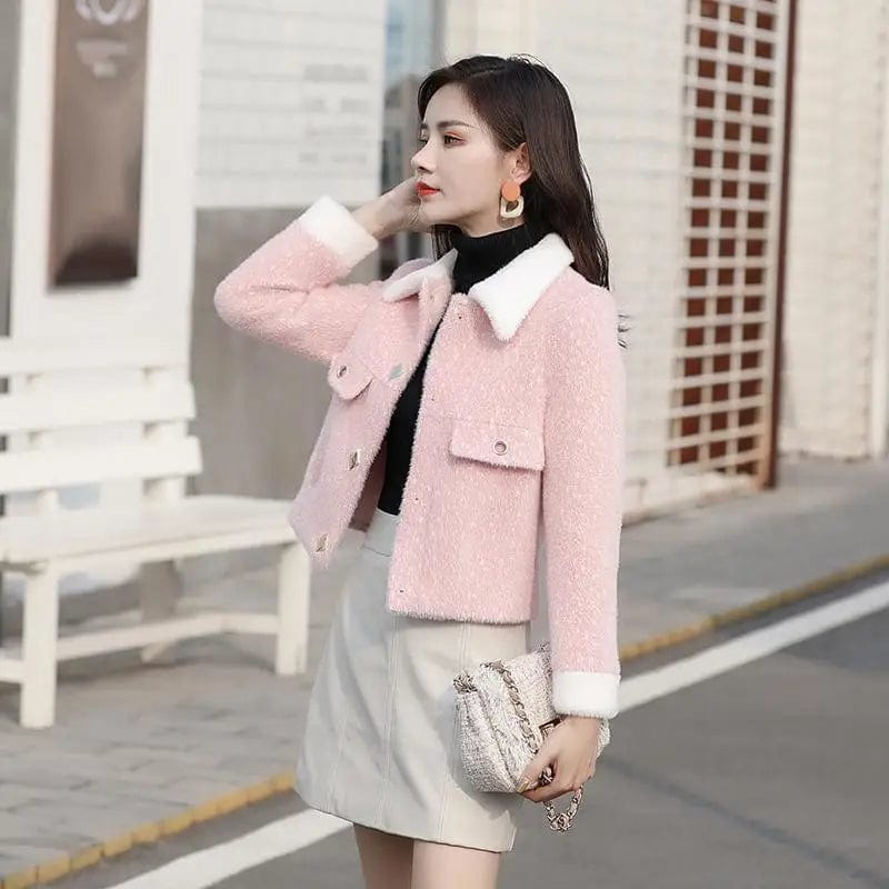 LOVEMI  Combi Pink / S Lovemi -  Korean Style Loose Little Woolen Coat