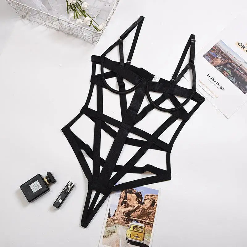LOVEMI - Complex Craft Strapped Cross Sexy Lingerie Bodysuit