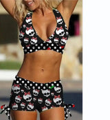 Conservative Bikini Ladies Skull Print Resort Swimsuit-Picture3-6