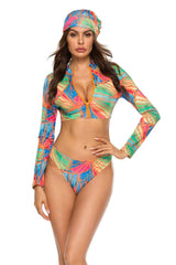 Conservative Print Bikini Ladies Split Body Long Sleeve-6-11