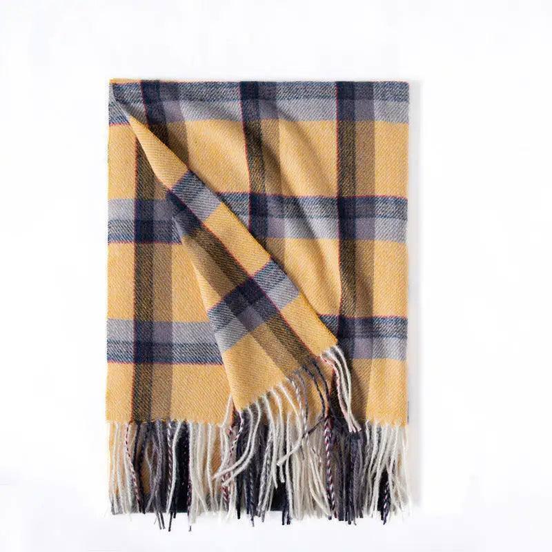Contrast Check Print Of Cashmere Scarf-Yellow-2