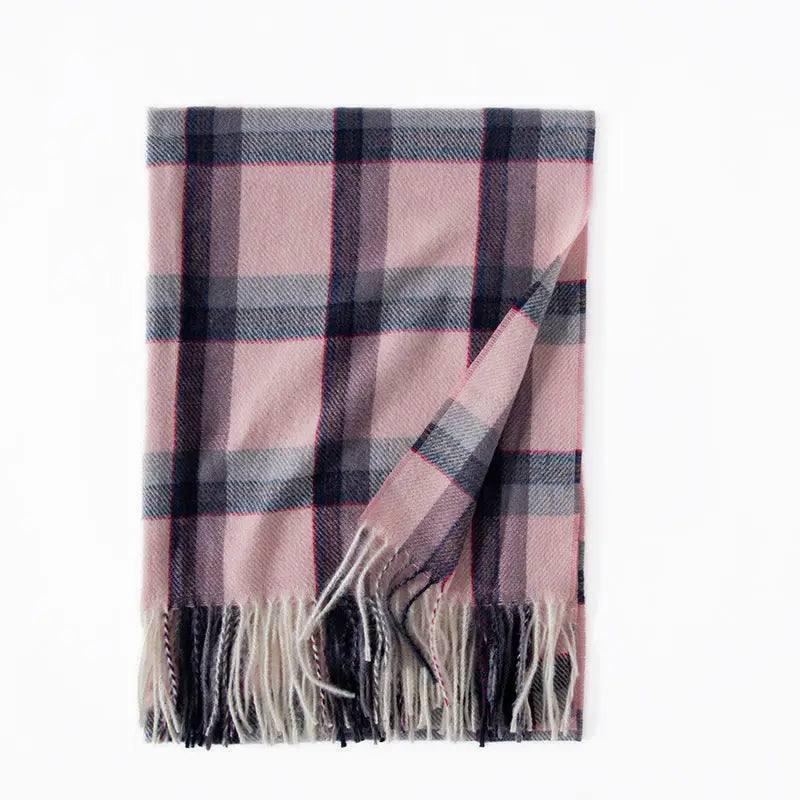 Contrast Check Print Of Cashmere Scarf-Pink-3