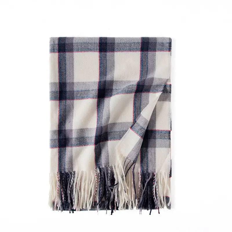 Contrast Check Print Of Cashmere Scarf-White-4