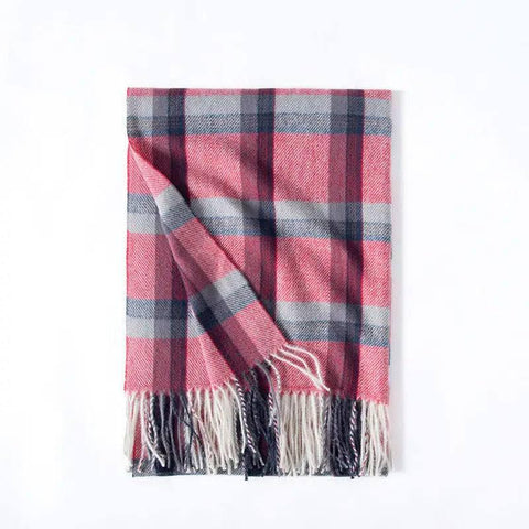 Contrast Check Print Of Cashmere Scarf-Red-5