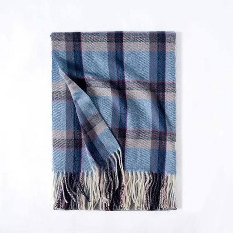 Contrast Check Print Of Cashmere Scarf-Blue-7